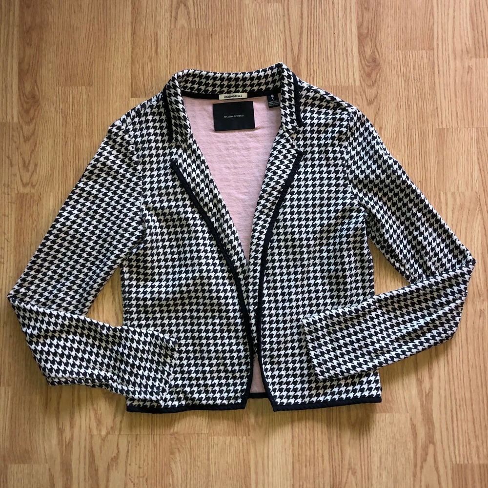 Scotch & Soda Maison Scotch Herringbone Open Knit Cardigan Brown Cream US 4